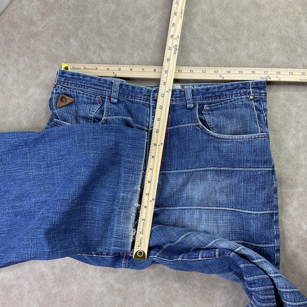 Vintage Y2K Akademiks Jeans 36x29 Embroidered Striped Punk Grunge Denim Pant - Picture 7 of 12